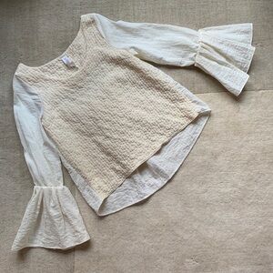 Amadi💕Beige Bell Sleeve Keyhole Cutout Blouse S